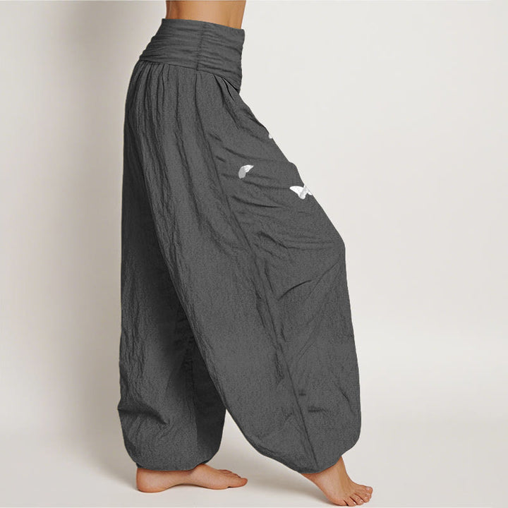 Buddha Stones Pure Cotton Elegant Butterfly Dandelion Pattern Women's Elastic Waist Harem Pants - image 10