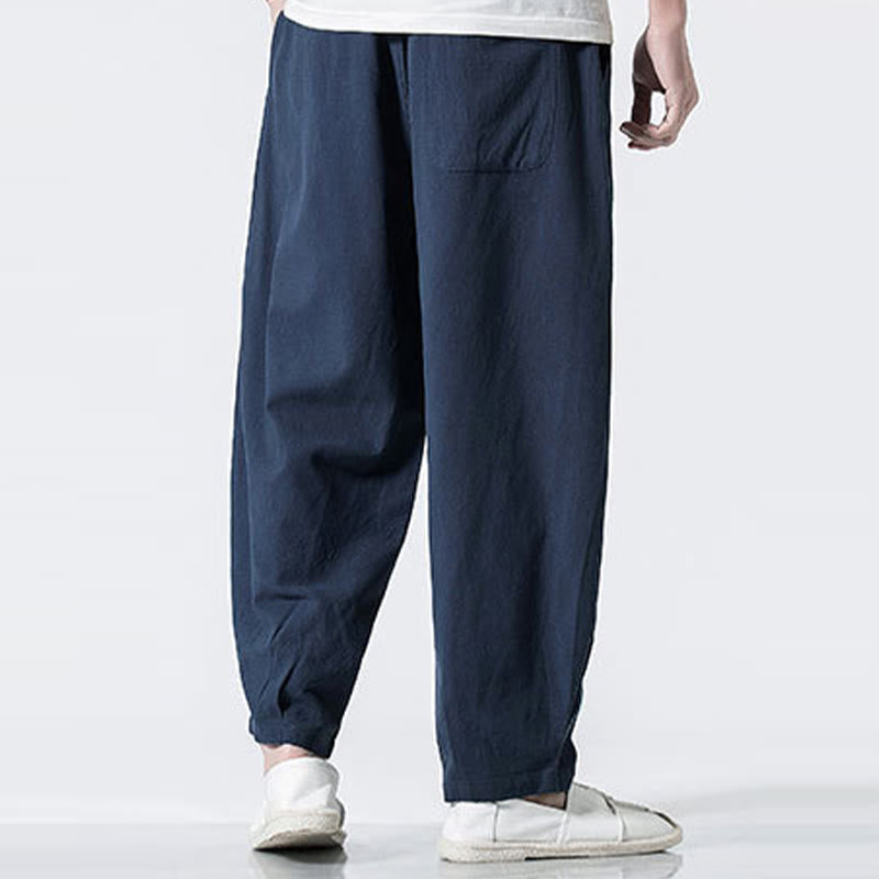 Buddha Stones Drawstring Elastic Waist Ankle-Length Men's Cotton Pants With Pockets - image 28