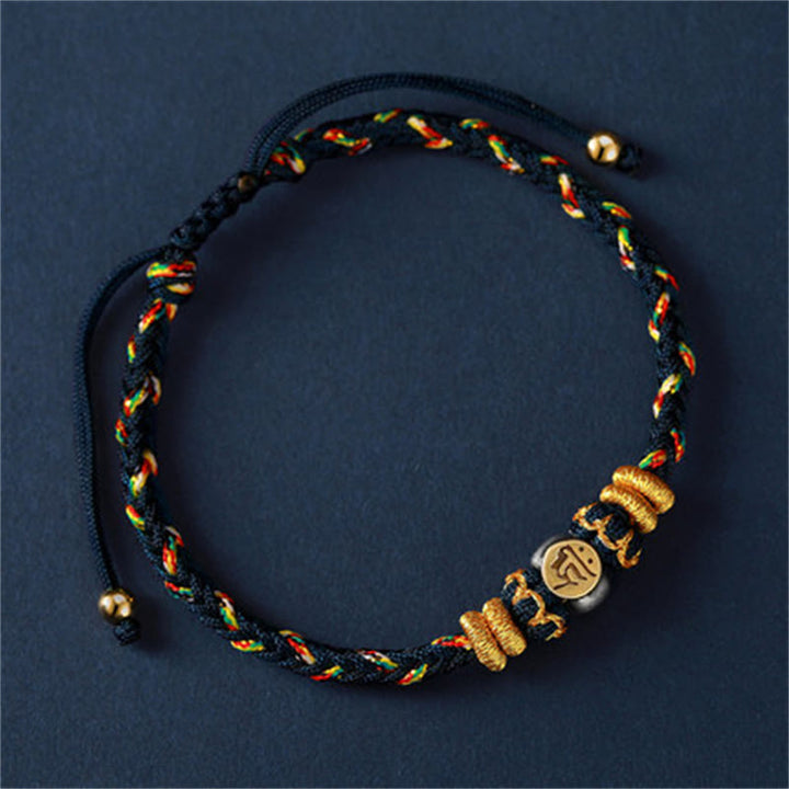 Buddha Stones Chinese Zodiac Natal Buddha Silver Luck Braided String Bracelet - Rat(Bracelet Size 18-28cm) - image 4