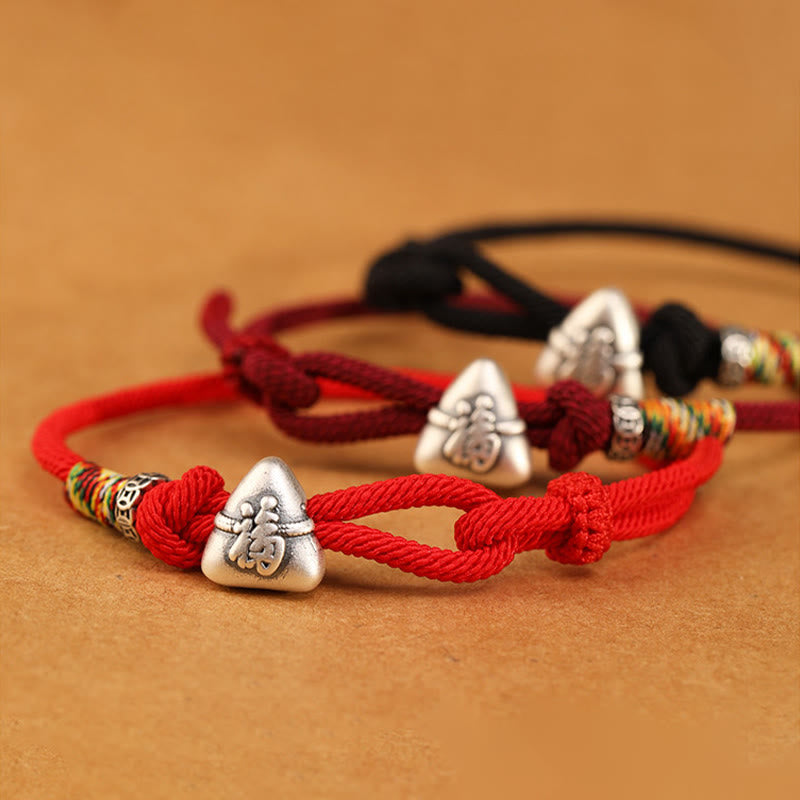 Buddha Stones 999 Sterling Silver Fu Character Zongzi Fortune Luck Rope Bracelet - image 16