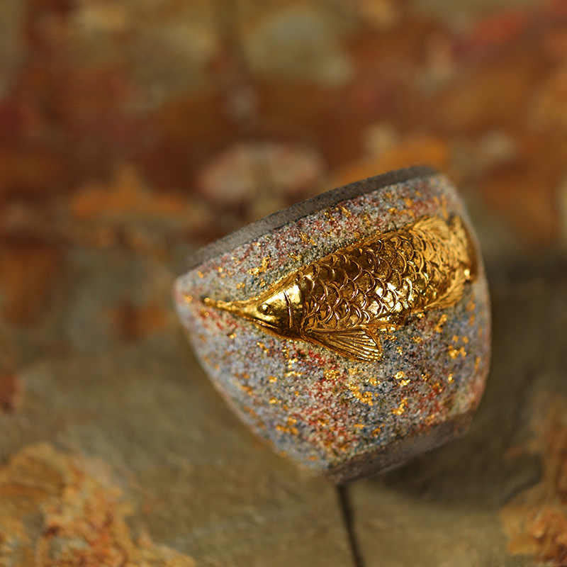 Buddha Stones Golden Arowana Koi Fish Ceramic Teacup Kung Fu Tea Cup - image 3