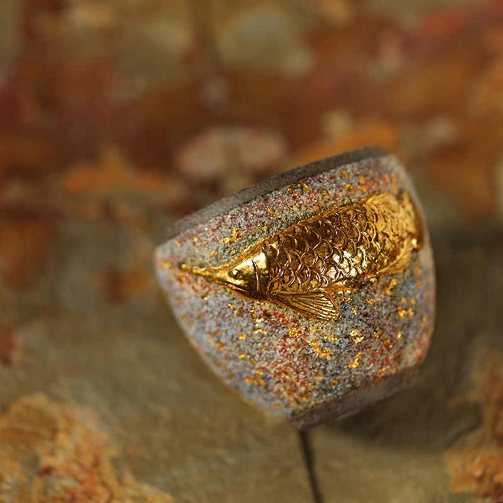 Buddha Stones Golden Arowana Koi Fish Ceramic Teacup Kung Fu Tea Cup - image 3