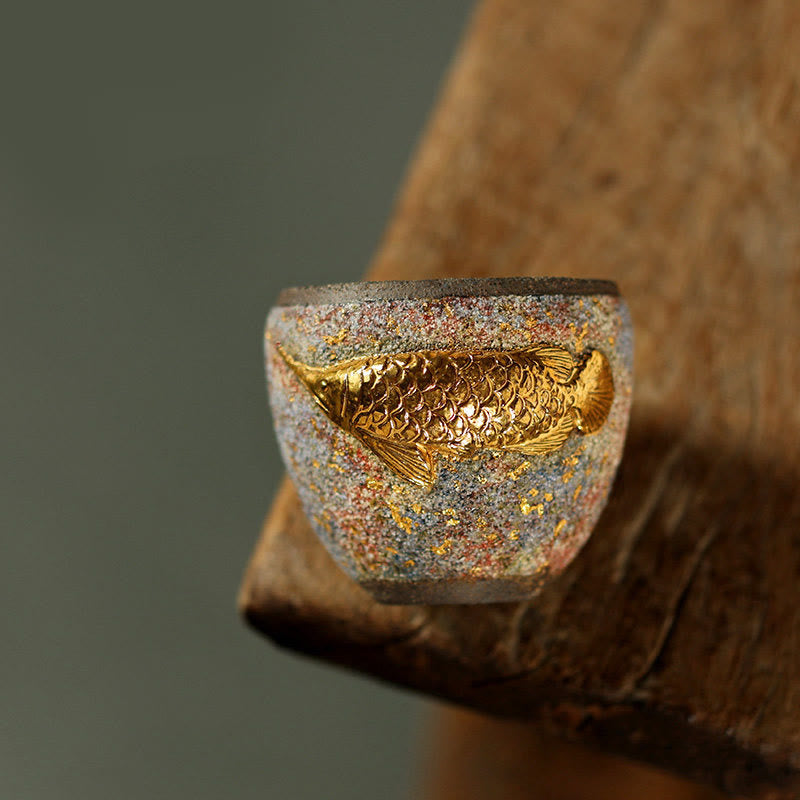 Buddha Stones Golden Arowana Koi Fish Ceramic Teacup Kung Fu Tea Cup - 6.5cm*6cm*125ml - image 0