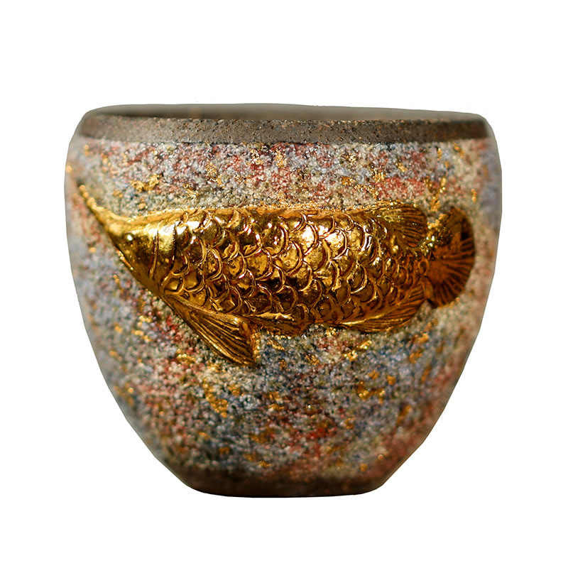 Buddha Stones Golden Arowana Koi Fish Ceramic Teacup Kung Fu Tea Cup - image 9