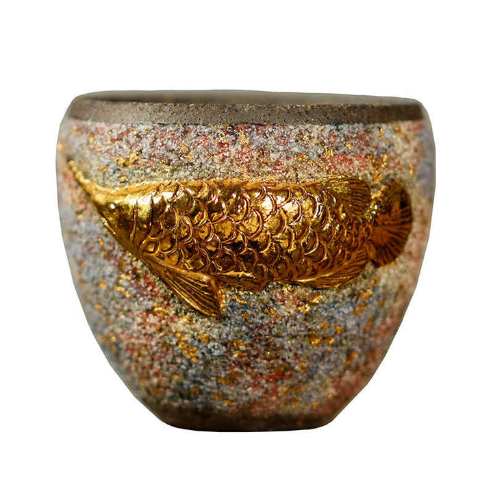 Buddha Stones Golden Arowana Koi Fish Ceramic Teacup Kung Fu Tea Cup - image 9