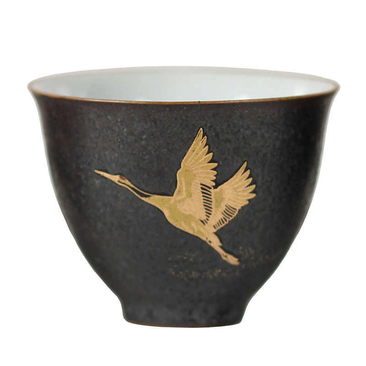 Buddha Stones Small Hand-painted Golden Crane Ceramic Teacup Kung Fu Tea Cup 40ml - image 4