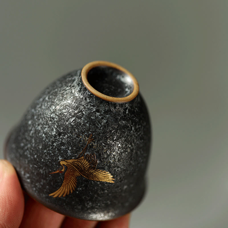 Buddha Stones Small Hand-painted Golden Crane Ceramic Teacup Kung Fu Tea Cup 40ml - image 7