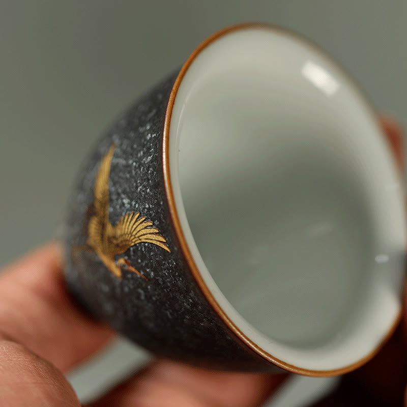 Buddha Stones Small Hand-painted Golden Crane Ceramic Teacup Kung Fu Tea Cup 40ml - image 6