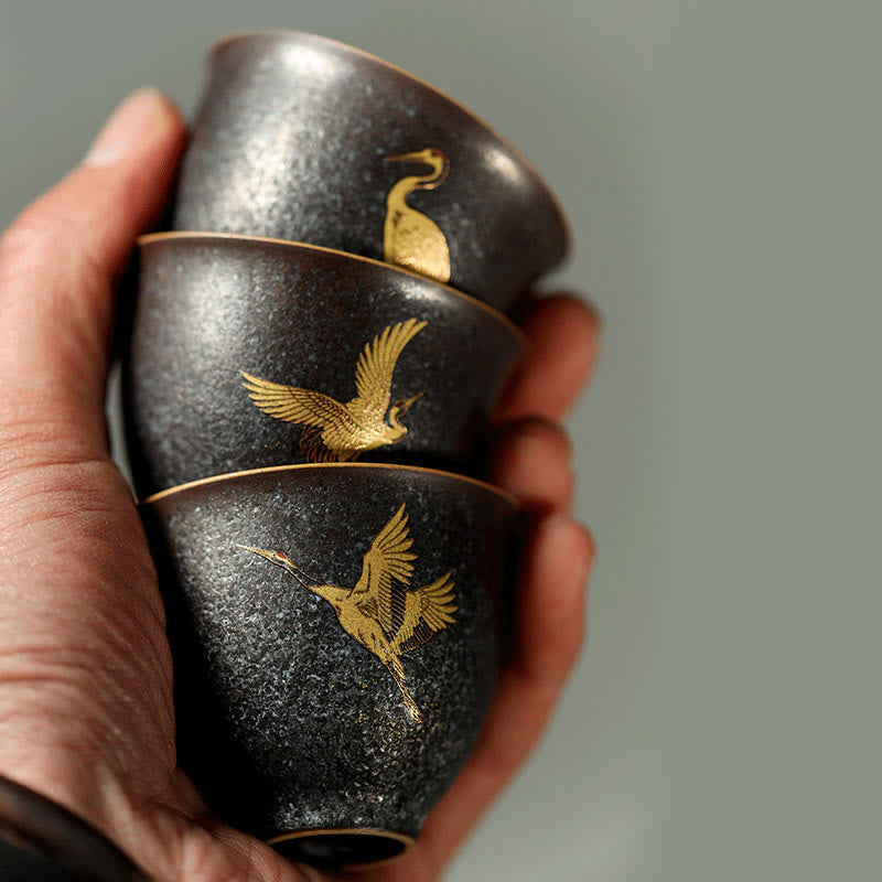 Buddha Stones Small Hand-painted Golden Crane Ceramic Teacup Kung Fu Tea Cup 40ml - image 10