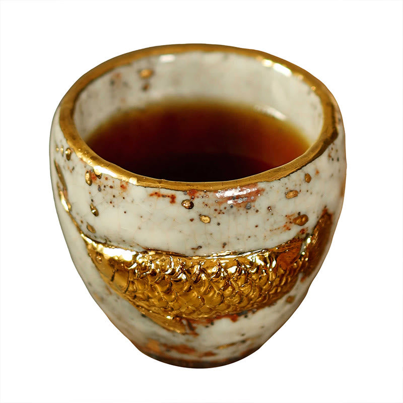 Buddha Stones Handcrafted Golden Arowana Koi Fish Ceramic Teacup Kung Fu Tea Cup Teapot - image 9