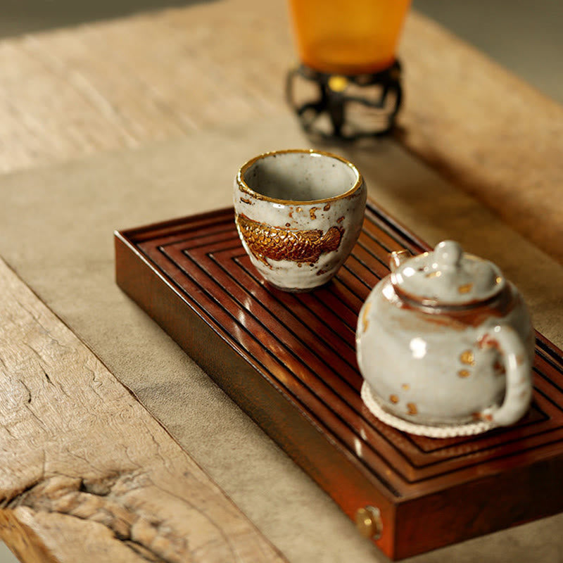 Buddha Stones Handcrafted Golden Arowana Koi Fish Ceramic Teacup Kung Fu Tea Cup Teapot - image 11