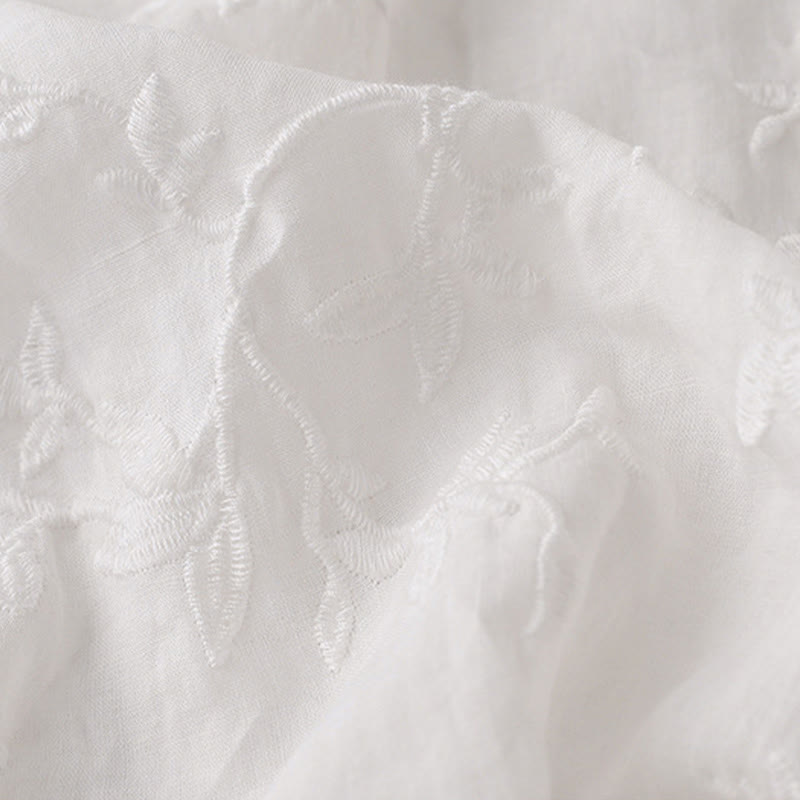 Buddha Stones Spring V-Neck Long Sleeve Leaf Pattern Women's Cotton Shirt  - image 14