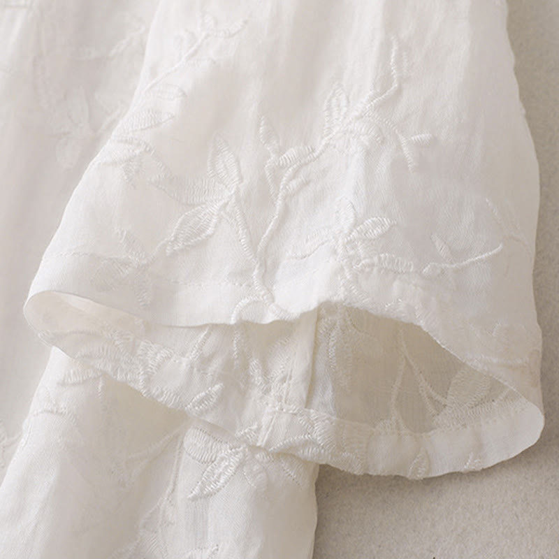 Buddha Stones Spring V-Neck Long Sleeve Leaf Pattern Women's Cotton Shirt  - image 12