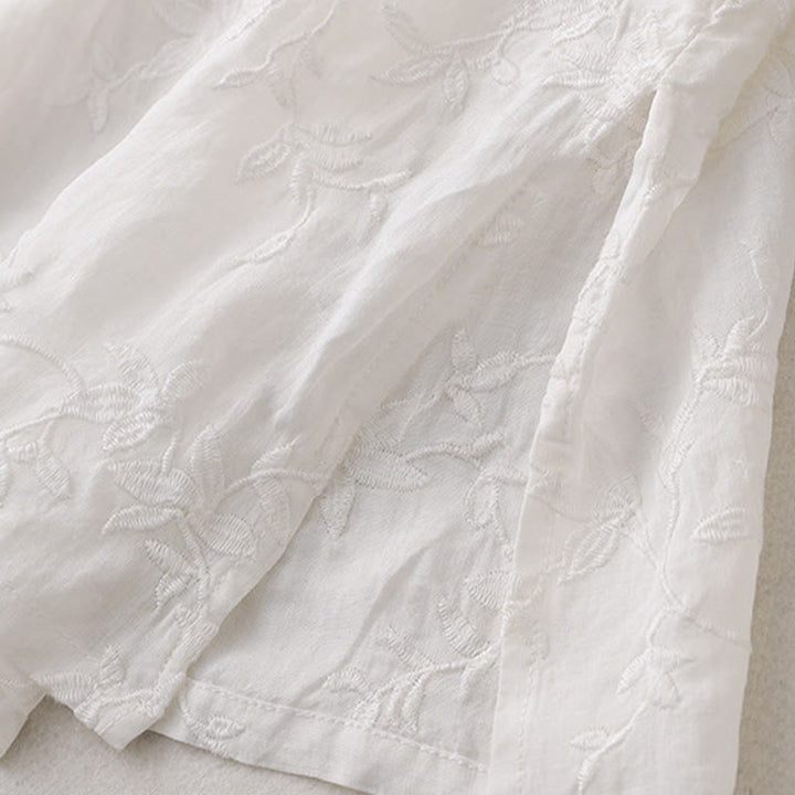 Buddha Stones Spring V-Neck Long Sleeve Leaf Pattern Women's Cotton Shirt  - image 16