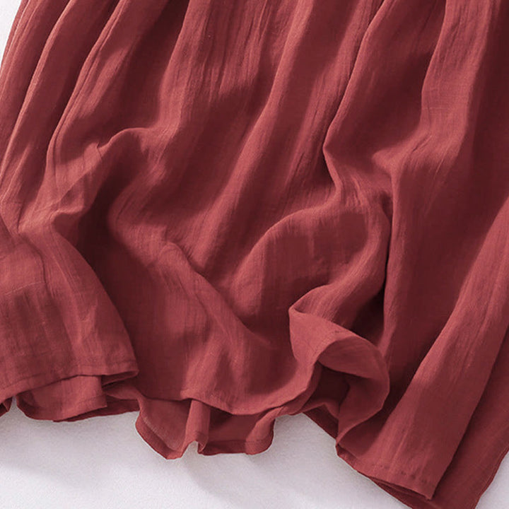 Buddha Stones Solid Color Embroidery Short Sleeve Cotton Midi Dress With Pockets - image 26