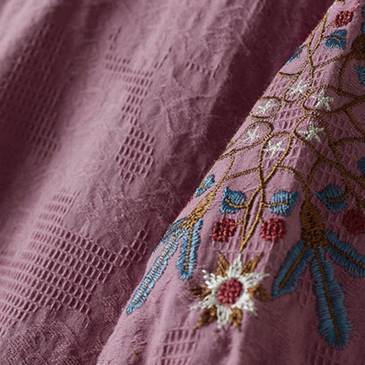 Buddha Stones Casual Floral Pattern Lapel Women's Cotton T-shirt - image 4