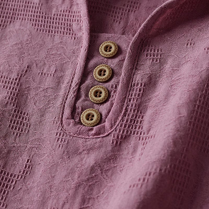 Buddha Stones Casual Floral Pattern Lapel Women's Cotton T-shirt - image 2