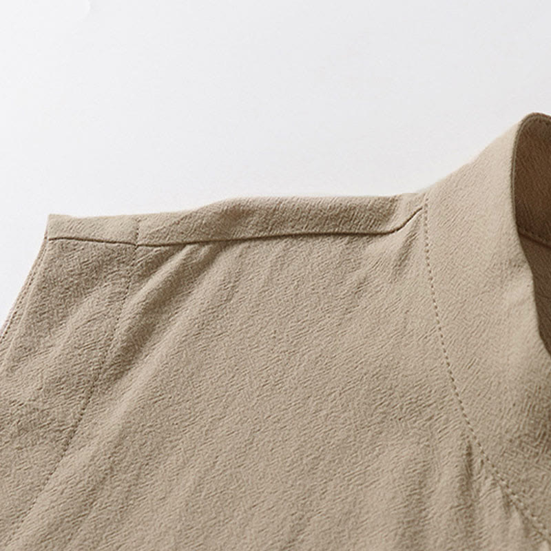 Buddha Stones Summer Solid Color Stand Collar Men's Cotton Linen Sleeveless Vest - image 8