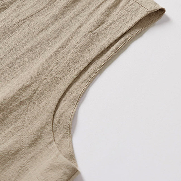 Buddha Stones Summer Solid Color Stand Collar Men's Cotton Linen Sleeveless Vest - image 11