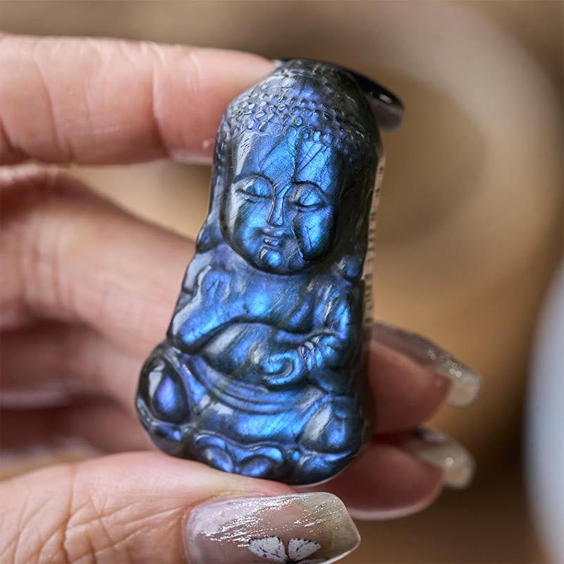 Buddha Stones Buddha Symbol Natural Labradorite Figurine Cure Statue Home Decoration - image 4