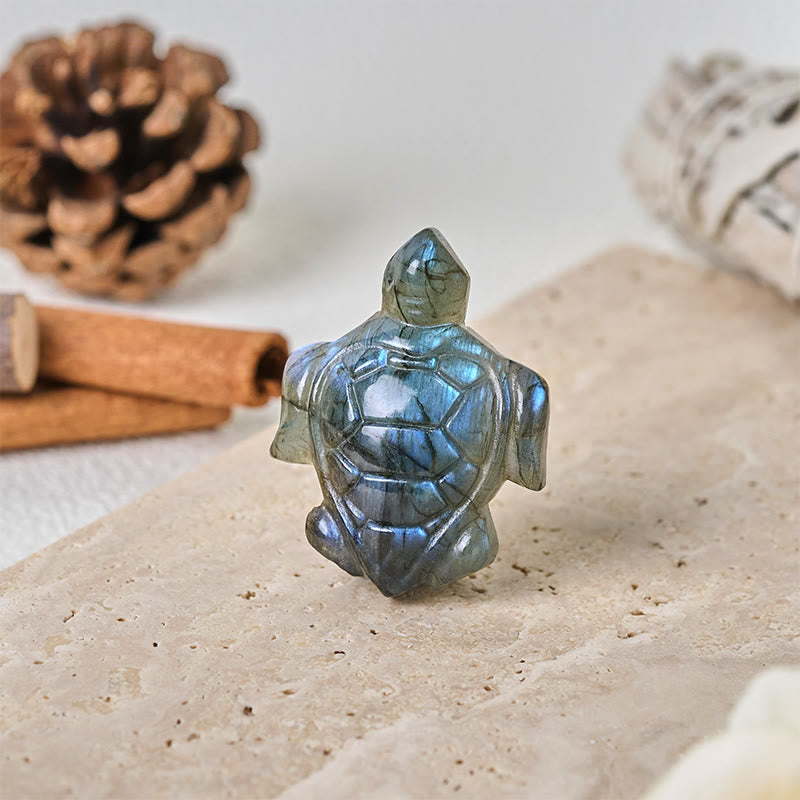 Buddha Stones Turtle Natural Labradorite Figurine Wisdom Protection Statue Home Decoration - image 1