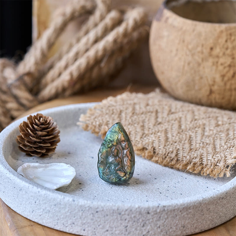 Buddha Stones Engraving Buddha Natural Labradorite Teardrop Shape Figurine Cure Statue Home Decoration - image 5