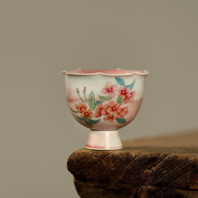 Buddha Stones Hand-painted Rabbit Orchid Flower Begonia Ceramic Teacup Kung Fu Tea Cup 75ml - Begonia Flower 7.3cm*5.5cm*75ml - image 3