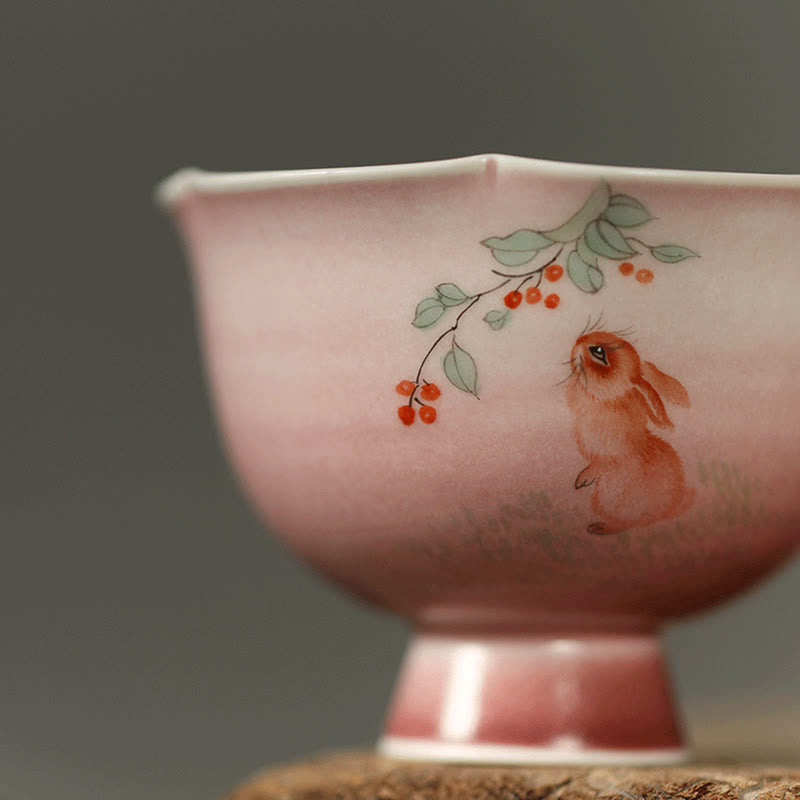 Buddha Stones Hand-painted Rabbit Orchid Flower Begonia Ceramic Teacup Kung Fu Tea Cup 75ml - image 6