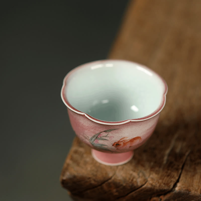 Buddha Stones Hand-painted Rabbit Orchid Flower Begonia Ceramic Teacup Kung Fu Tea Cup 75ml - image 7