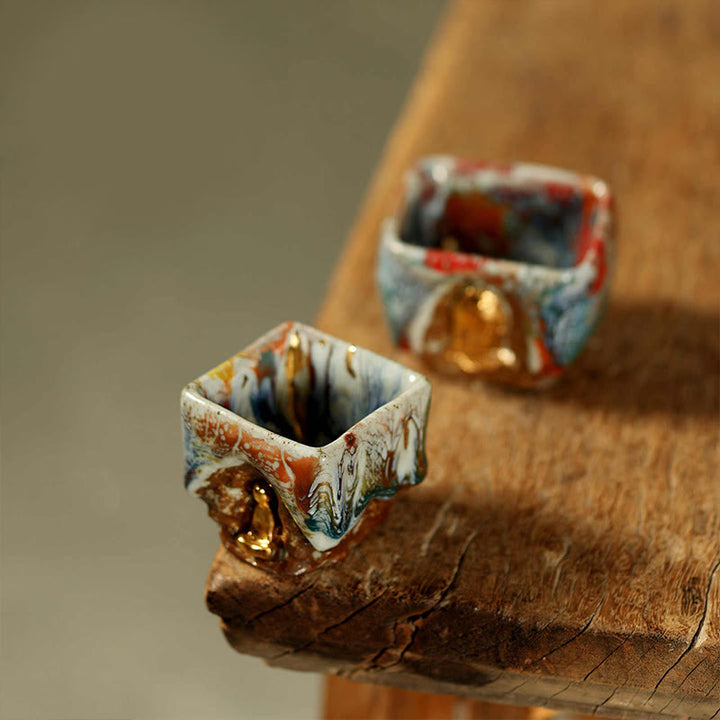 Buddha Stones Hand-painted Dunhuang Meditating Buddha Shino Ceramic Teacup Kung Fu Tea Cup - 2Pcs Set - image 14