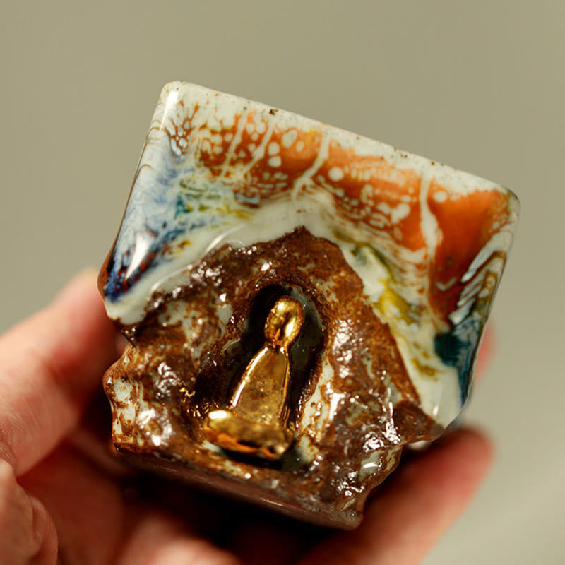 Buddha Stones Hand-painted Dunhuang Meditating Buddha Shino Ceramic Teacup Kung Fu Tea Cup - image 1