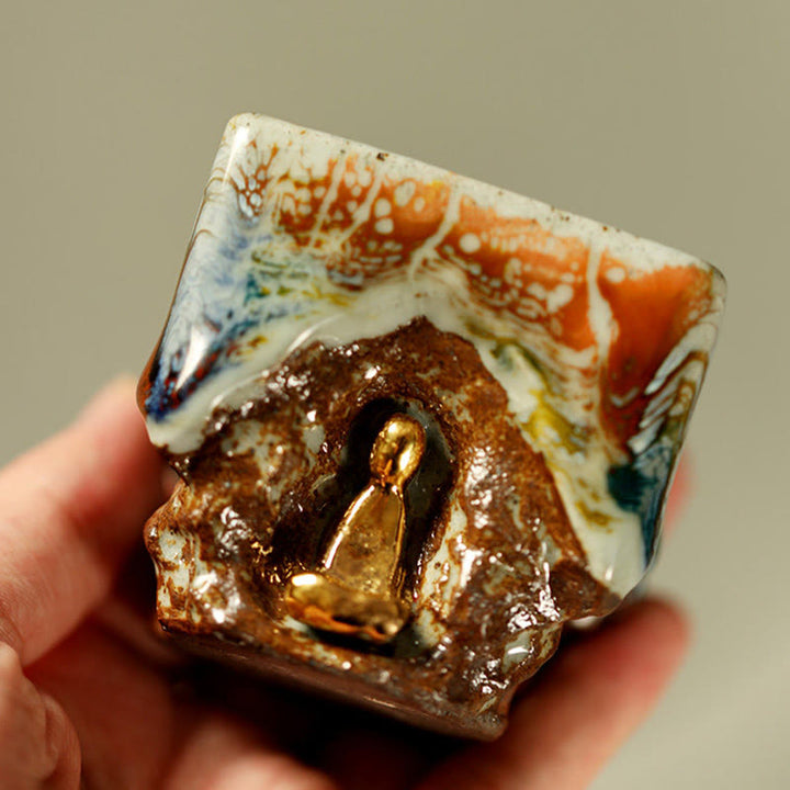 Buddha Stones Hand-painted Dunhuang Meditating Buddha Shino Ceramic Teacup Kung Fu Tea Cup - image 1