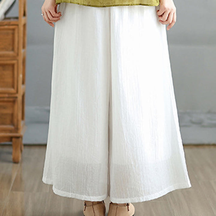 Buddha Stones Solid Color Elastic Waist Design Capri Cropped Women's Wide Leg Pants - image 22