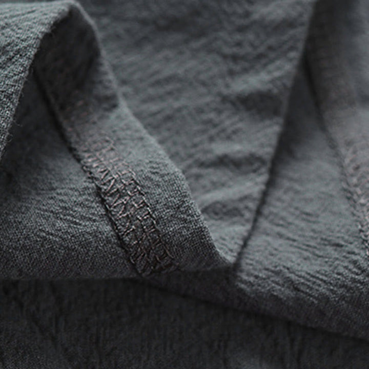 Buddha Stones Summer V-Neck Frog-Button Short Sleeve Clouds Embroidery Cotton Linen Men's Shirt - image 9