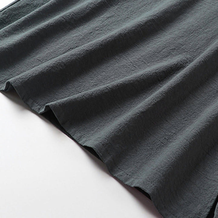 Buddha Stones Summer V-Neck Frog-Button Short Sleeve Clouds Embroidery Cotton Linen Men's Shirt - image 7