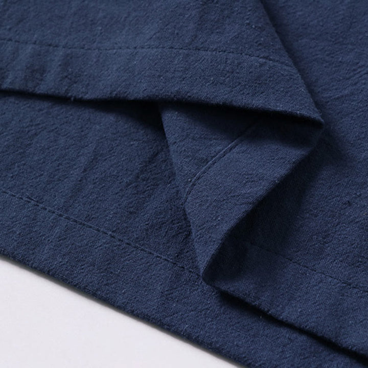 Buddha Stones Summer Simple V-Neck Short Sleeve Cotton Linen Men's Shirt - image 8