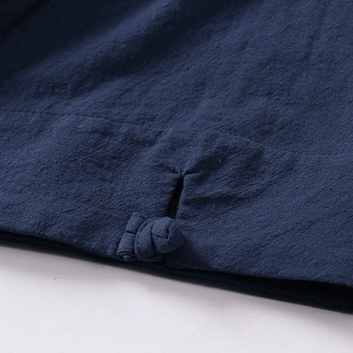 Buddha Stones Summer Simple V-Neck Short Sleeve Cotton Linen Men's Shirt - image 5