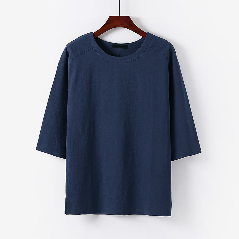 Buddha Stones Summer Casual Crew Neck Men's Half Sleeve Cotton Linen T-Shirt - SteelBlue - US/UK/AU54，EU64 (9XL) - image 8