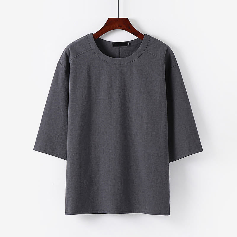 Buddha Stones Summer Casual Crew Neck Men's Half Sleeve Cotton Linen T-Shirt - Gray - US/UK/AU54，EU64 (9XL) - image 6