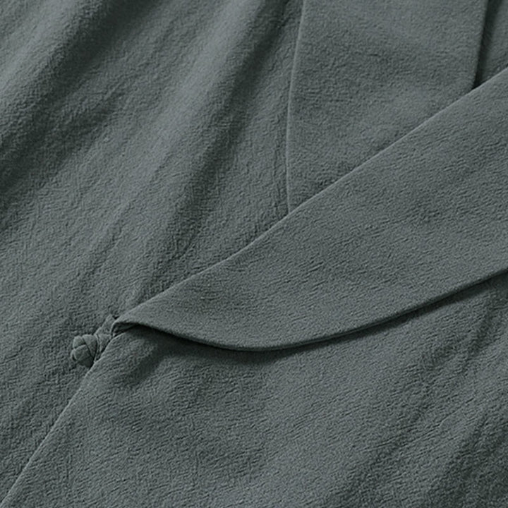 Buddha Stones Summer V-Neck Lapel Half Sleeve Cotton Linen Men's Shirt - image 4