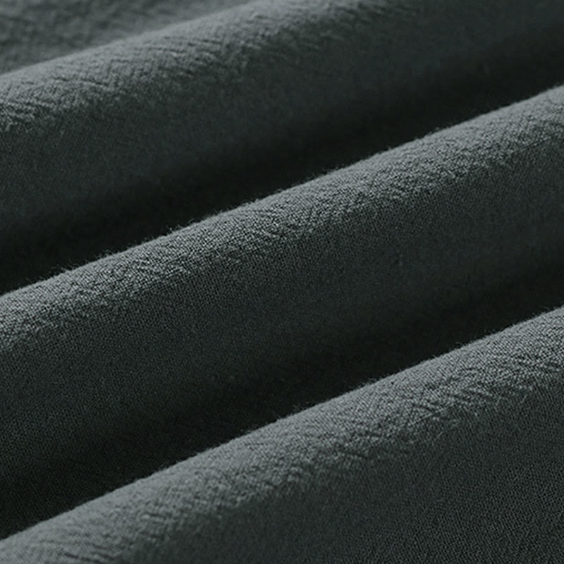 Buddha Stones Summer V-Neck Lapel Half Sleeve Cotton Linen Men's Shirt - image 7