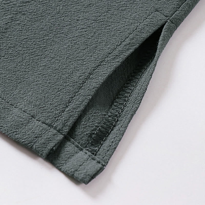 Buddha Stones Summer V-Neck Lapel Half Sleeve Cotton Linen Men's Shirt - image 6