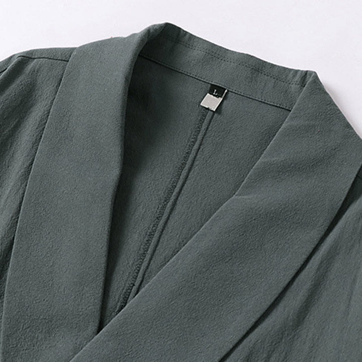 Buddha Stones Summer V-Neck Lapel Half Sleeve Cotton Linen Men's Shirt - image 2