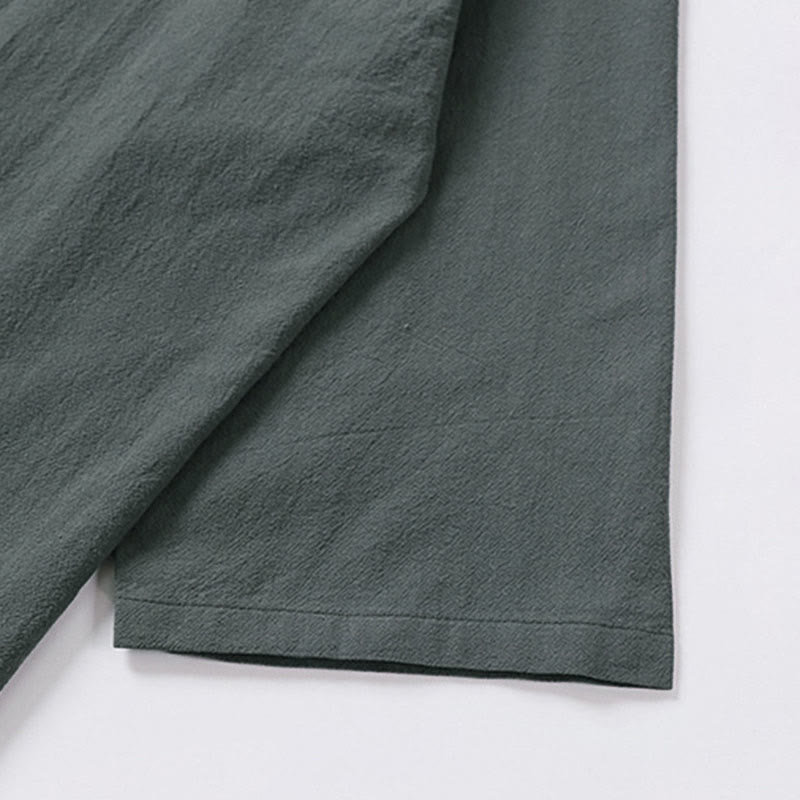 Buddha Stones Summer V-Neck Lapel Half Sleeve Cotton Linen Men's Shirt - image 5