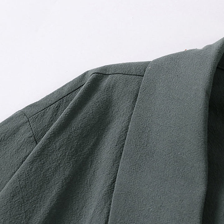 Buddha Stones Summer V-Neck Lapel Half Sleeve Cotton Linen Men's Shirt - image 3