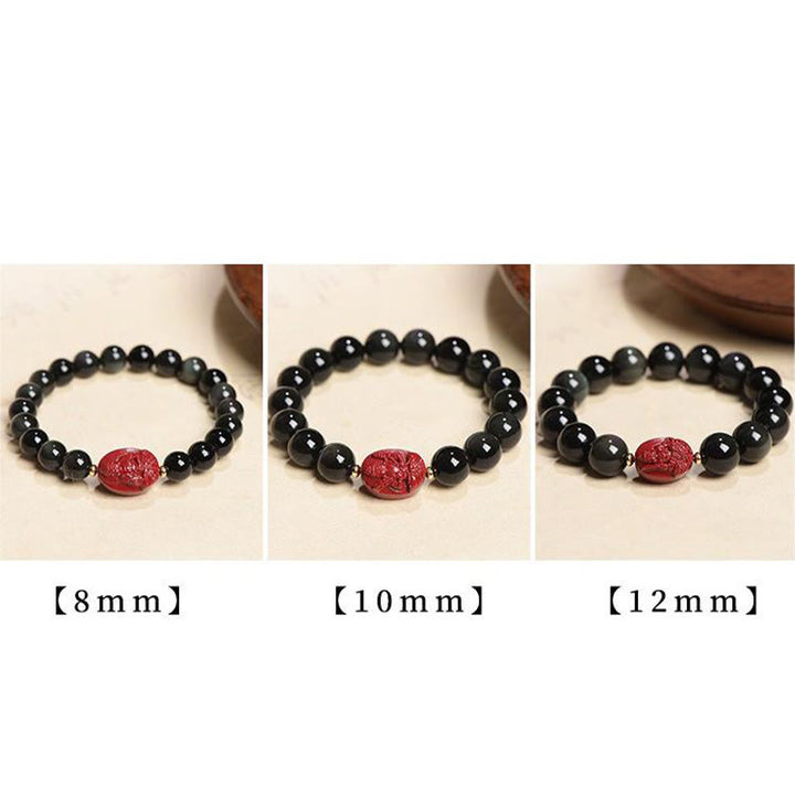 Buddha Stones Chinese Zodiac Natal Buddha Natural Black Obsidian Cinnabar Purification Bracelet - image 32