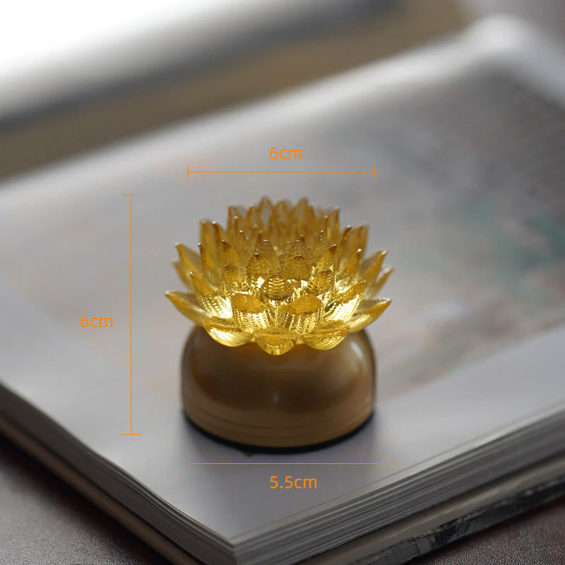 Buddha Stones Lotus Liuli Glass Copper Brass New Beginning Home Decoration - Golden Lotus Copper Brass Base(6*6*5.5 cm) - Rechargeable - image 11