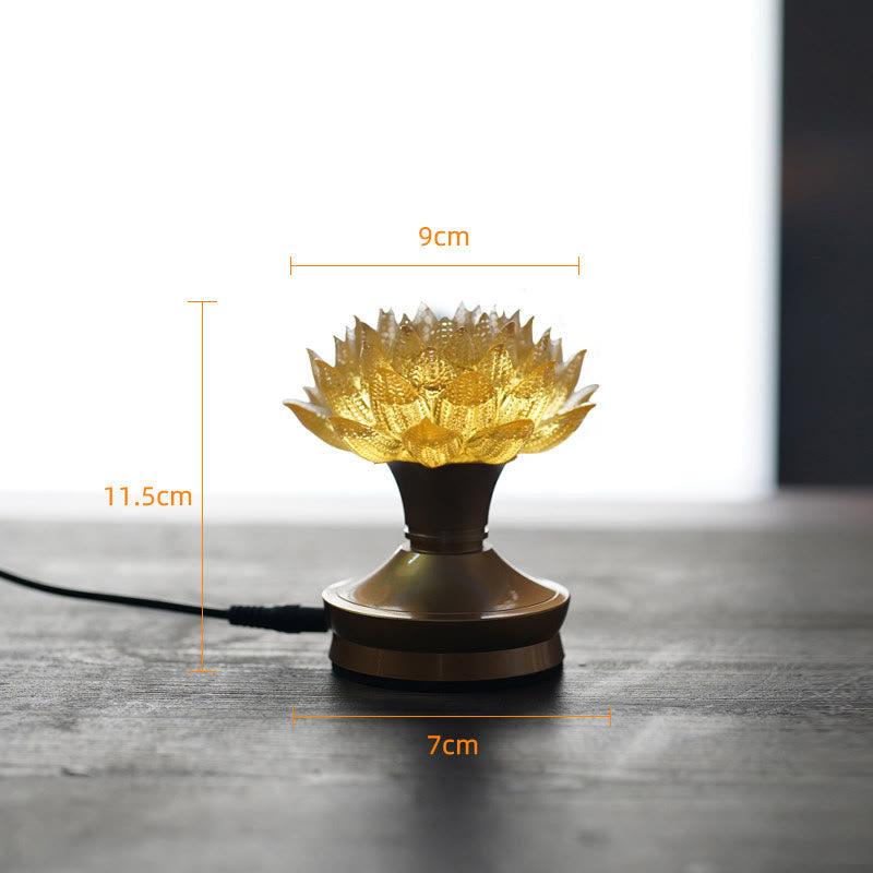 Buddha Stones Lotus Liuli Glass Copper Brass New Beginning Home Decoration - Golden Lotus Copper Brass Base(9*11.5*7 cm) - Plug-in - image 30