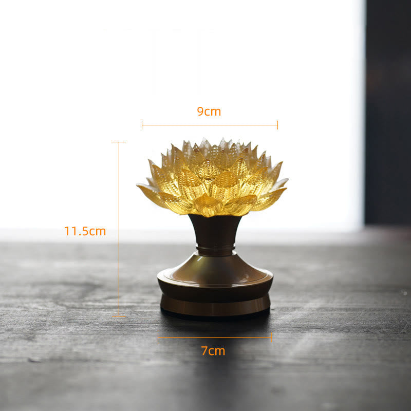 Buddha Stones Lotus Liuli Glass Copper Brass New Beginning Home Decoration - Golden Lotus Copper Brass Base(9*11.5*7 cm) - Rechargeable - image 31