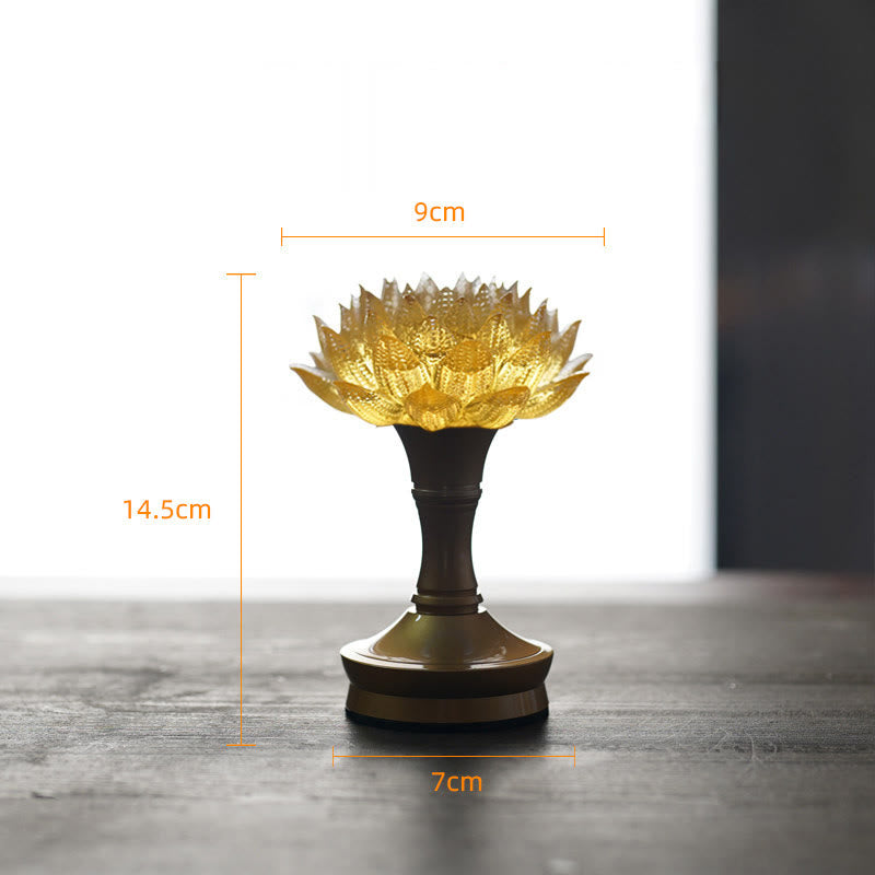 Buddha Stones Lotus Liuli Glass Copper Brass New Beginning Home Decoration - Golden Lotus Copper Brass Base(9*14.5*7 cm cm) - Rechargeable - image 39